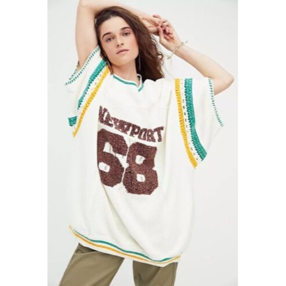 Free People We The Free End Game Swit Top Short Sleeve Sweatshirt White Green Ye